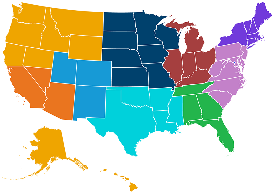 Map highlighting states where Ameriflex provides benefits administration services through their sales team